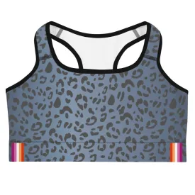 Lesbian Pride Flash Blue Leopard Print Sports bra