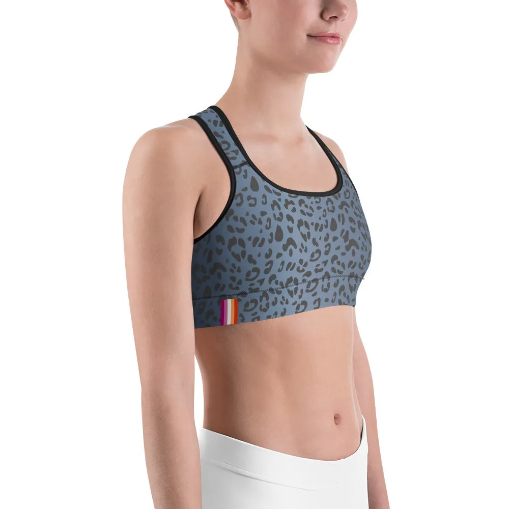 Lesbian Pride Flash Blue Leopard Print Sports bra