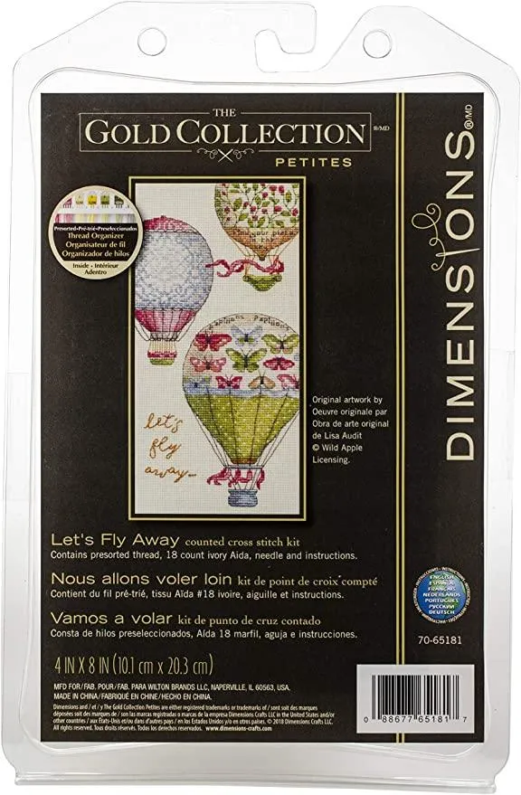 LET'S FLY AWAY, Counted Cross Stitch Kit, 18 count ivory Aida, DIMENSIONS (70-65181)