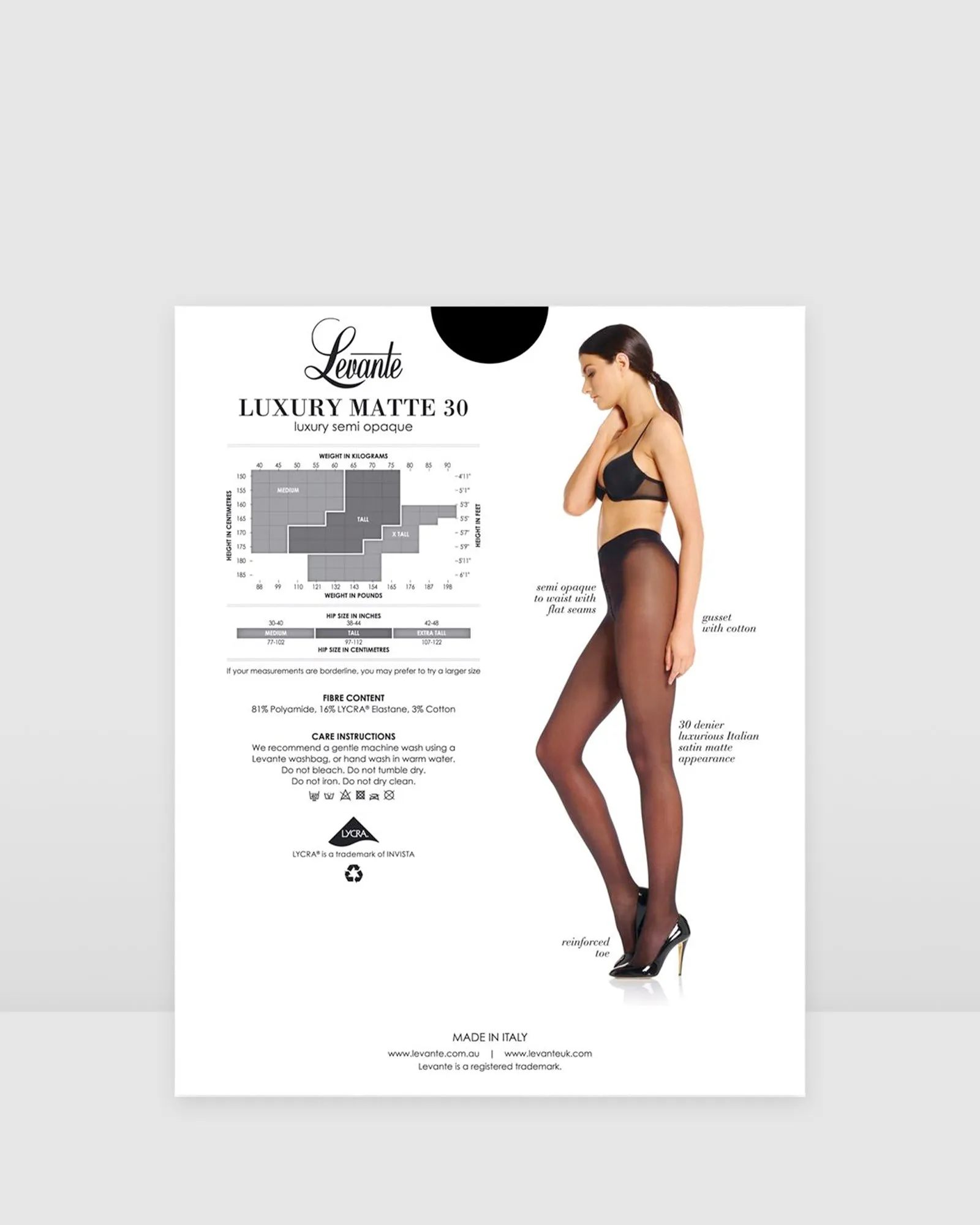 LEVANTE IMMACULATE MATTE SEMI SHEER TIGHT 30 DENIER BLACK