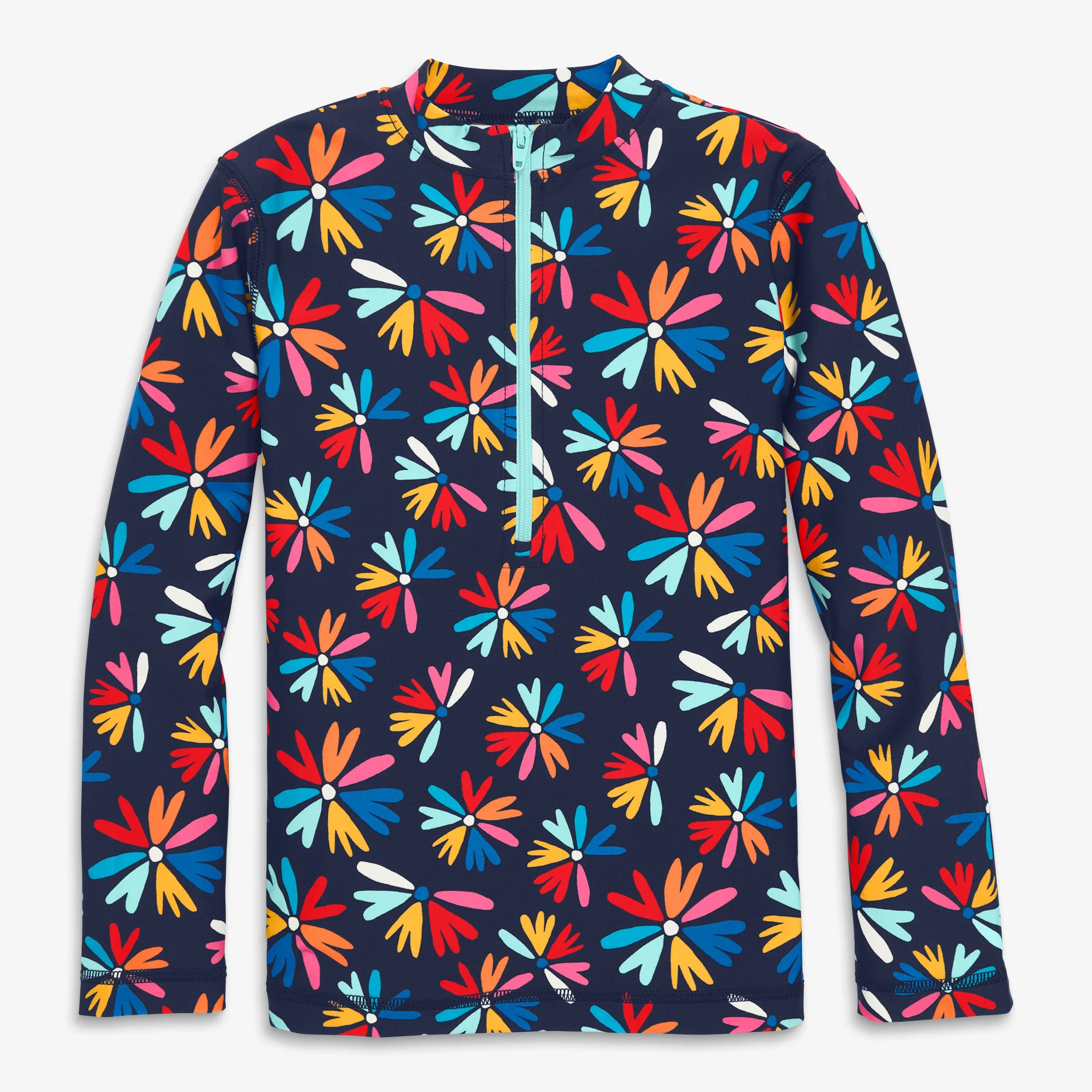 Long sleeve half-zip rash guard in bright blooms
