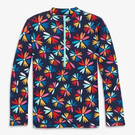 Long sleeve half-zip rash guard in bright blooms