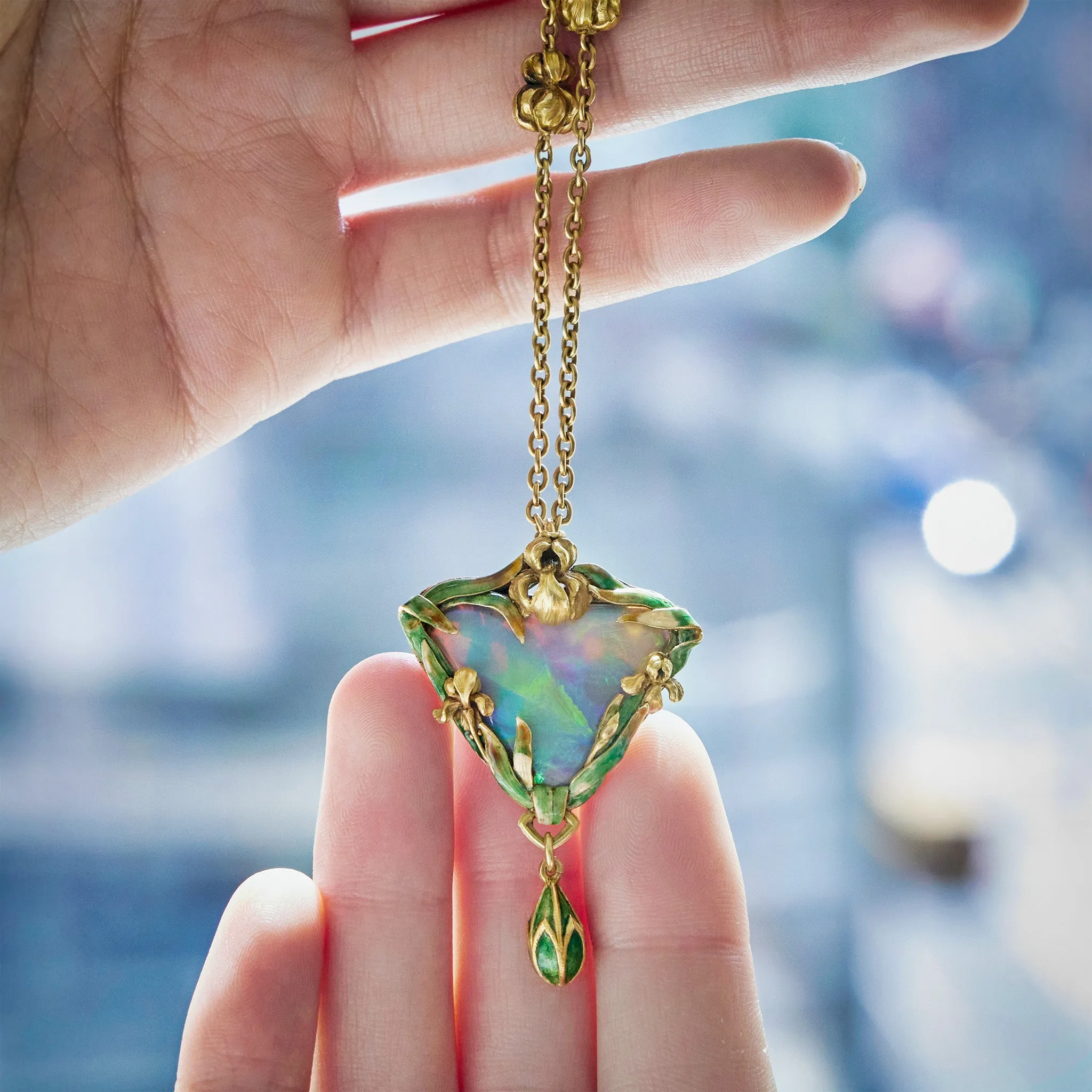 Marcus & Co. Black Opal and Enamel Pendant Necklace