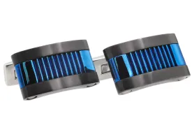 Mens Blue And Black Stainless Steel Cuff Links