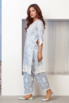 Mulmul Cotton Abbey Kurta Light Blue with Abbey Salwar Light Blue