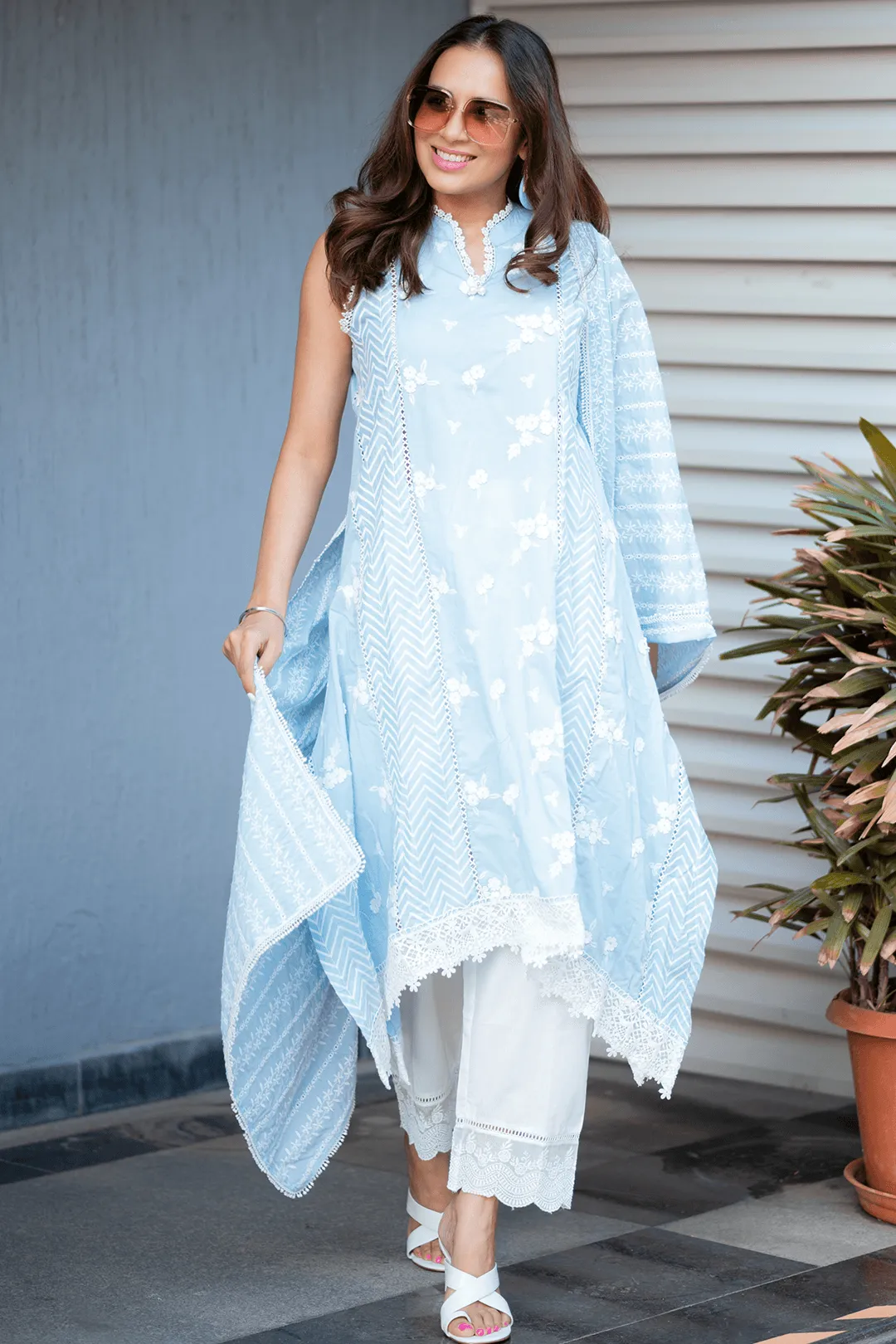 Mulmul Cotton Glory Light Blue Kurta