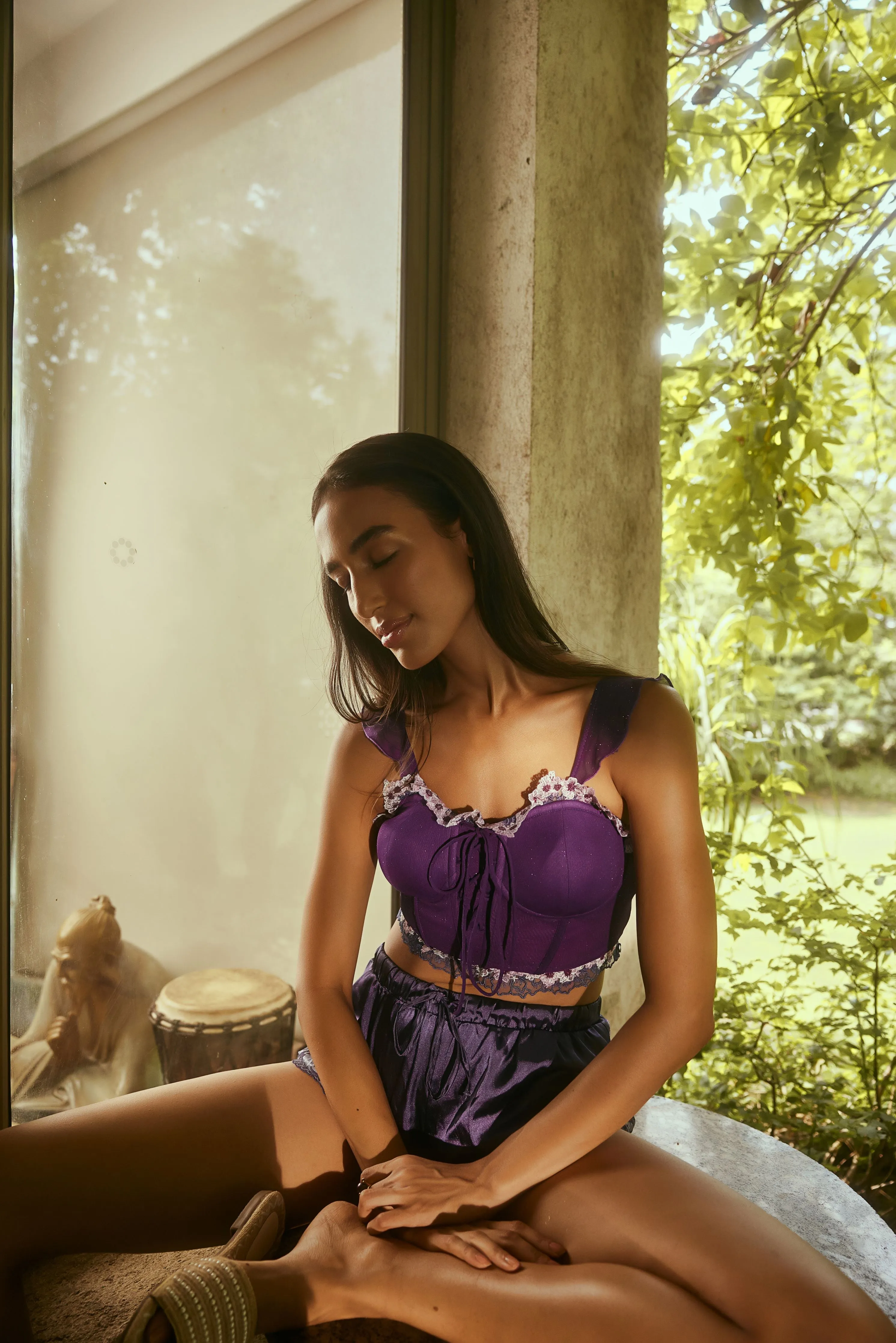 Myla Purple Glitter Longline Corset Bra
