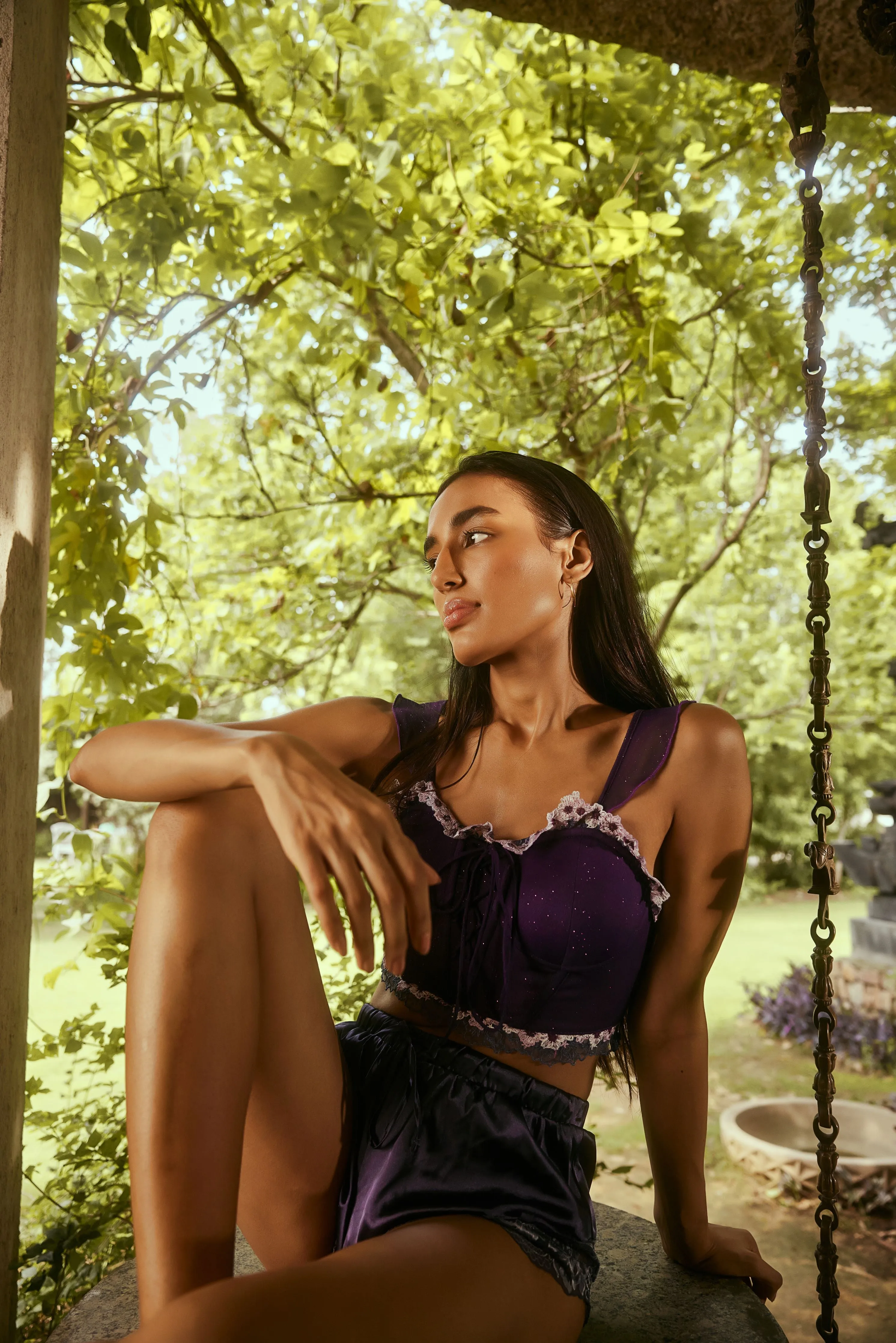 Myla Purple Glitter Longline Corset Bra