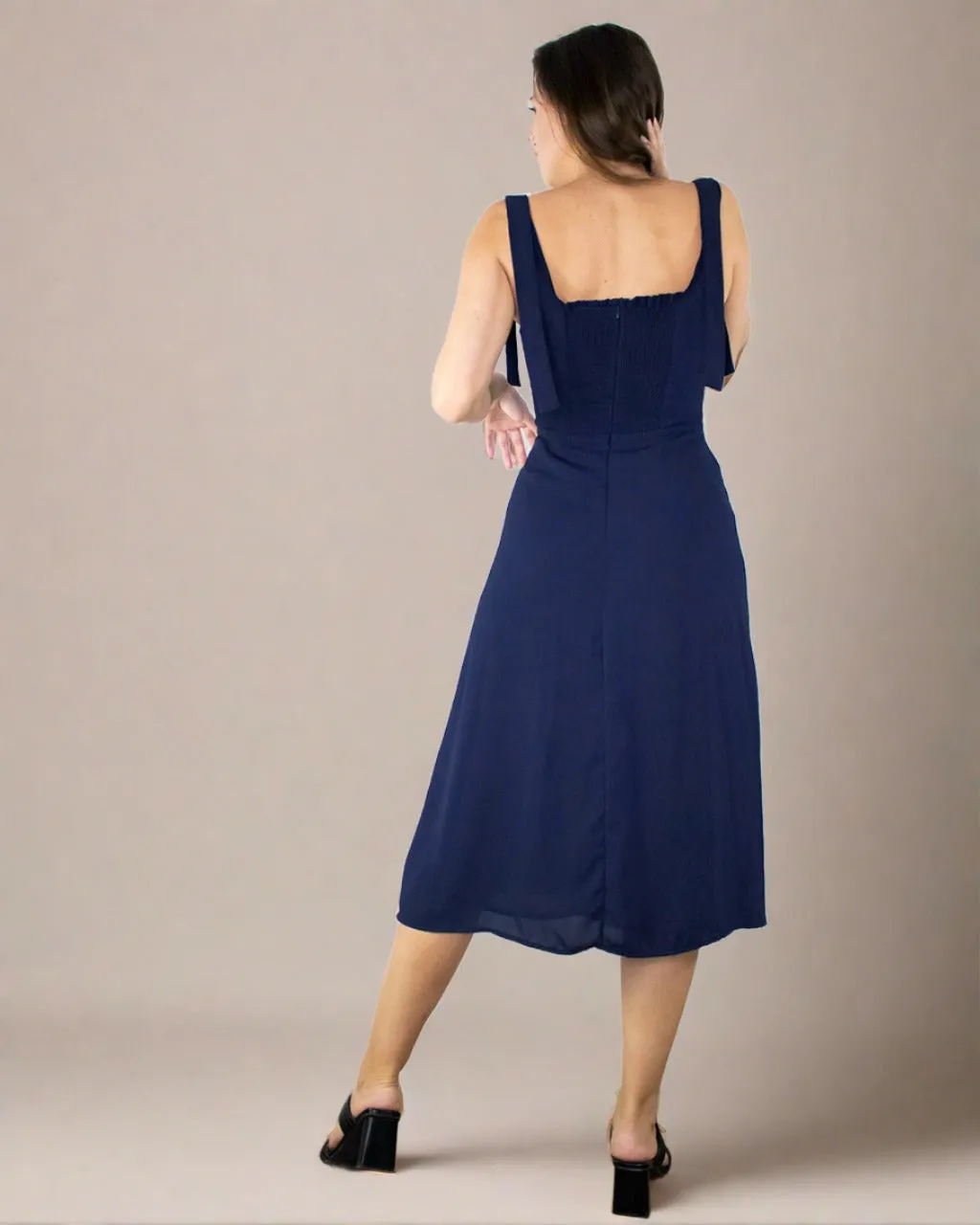 Oceane Blue Strappy Dress - Square Neck Midi Dress