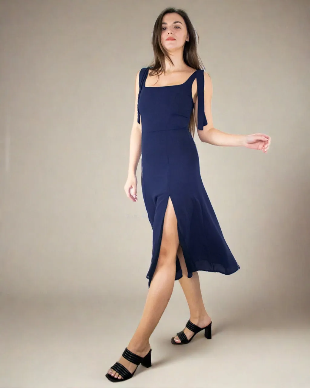 Oceane Blue Strappy Dress - Square Neck Midi Dress