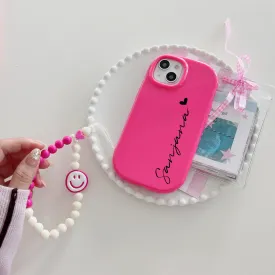 Oval Shape Customised Silicon Case With Beaded Charm for iPhone ( Pink )