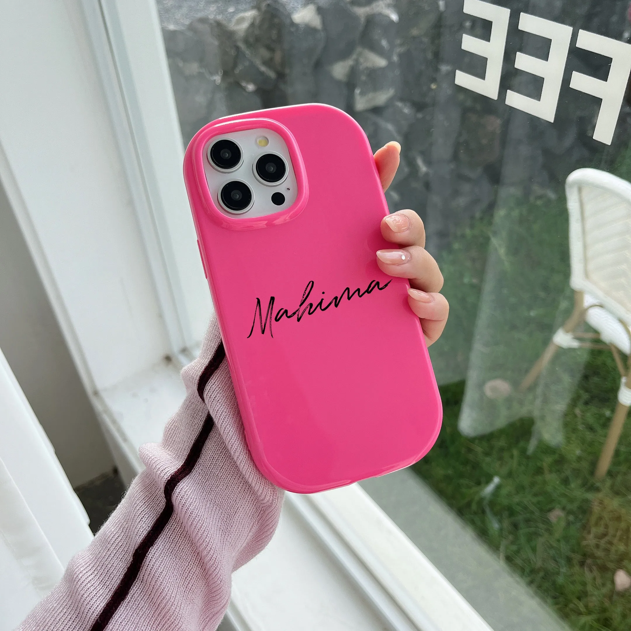 Oval Shape Customised Silicon Case With Beaded Charm for iPhone ( Pink )
