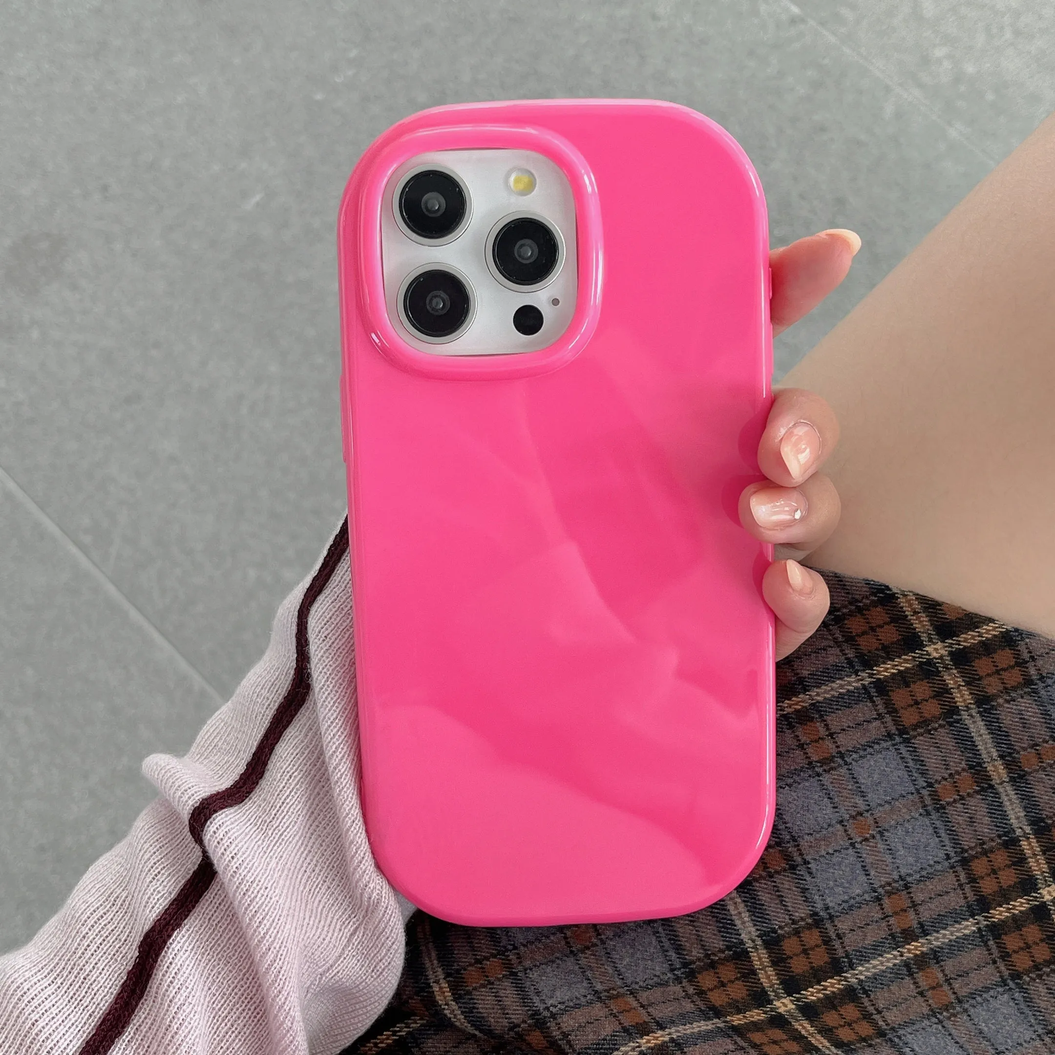 Oval Shape Customised Silicon Case With Beaded Charm for iPhone ( Pink )