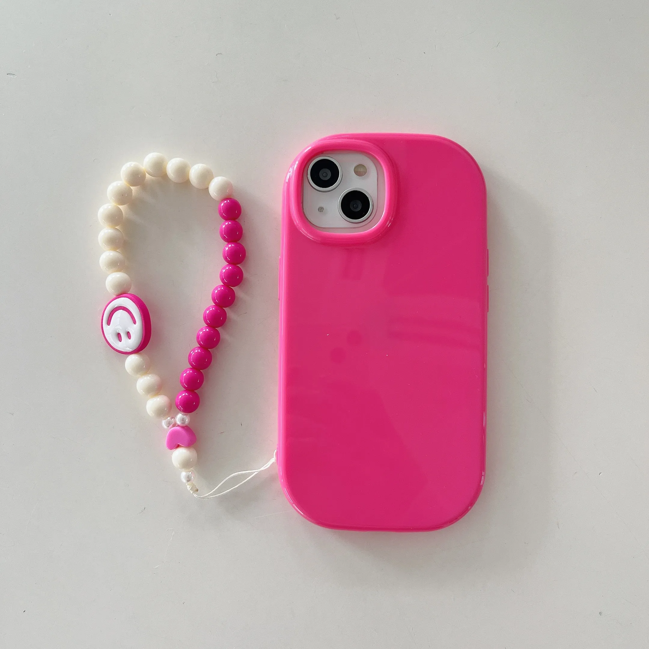 Oval Shape Customised Silicon Case With Beaded Charm for iPhone ( Pink )