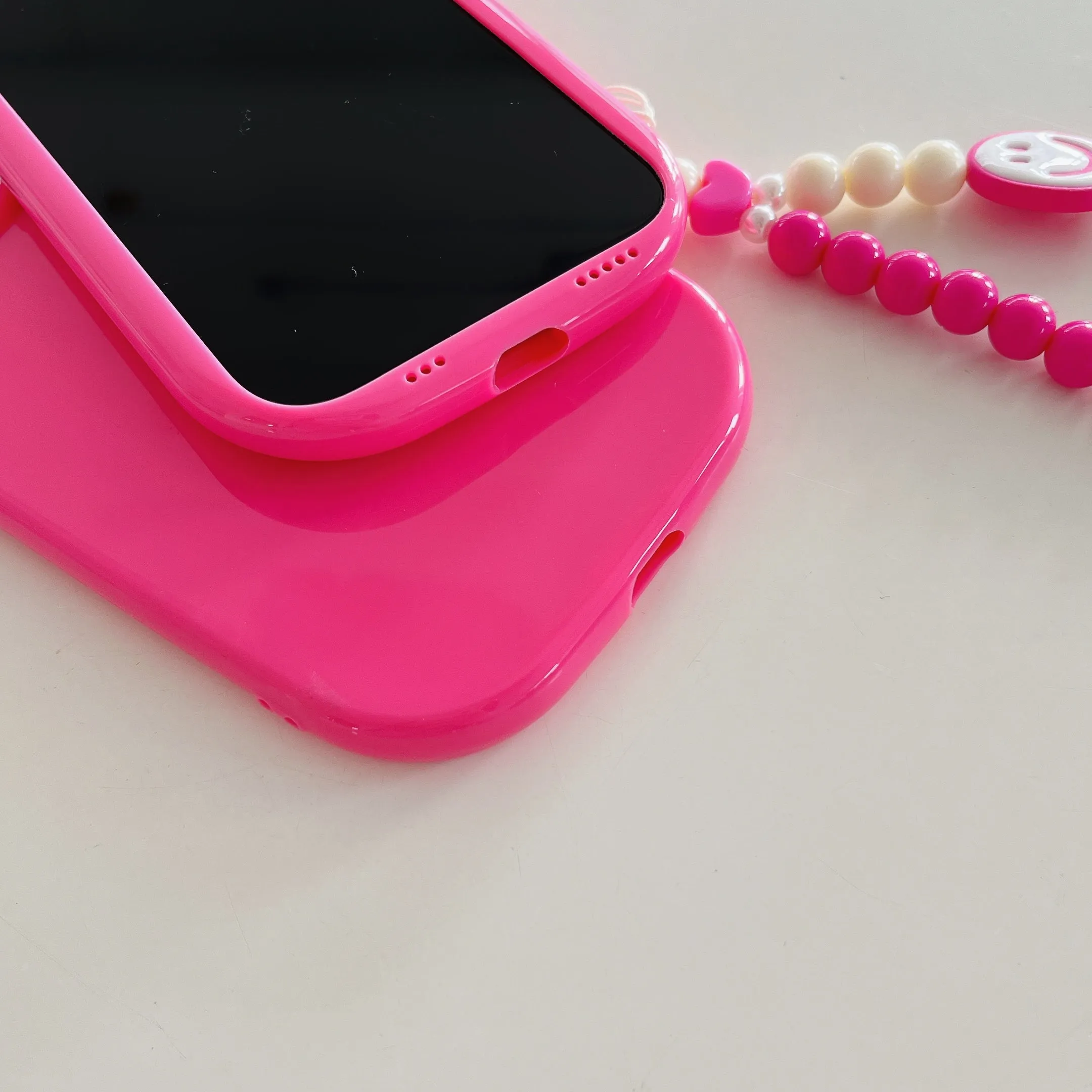 Oval Shape Customised Silicon Case With Beaded Charm for iPhone ( Pink )