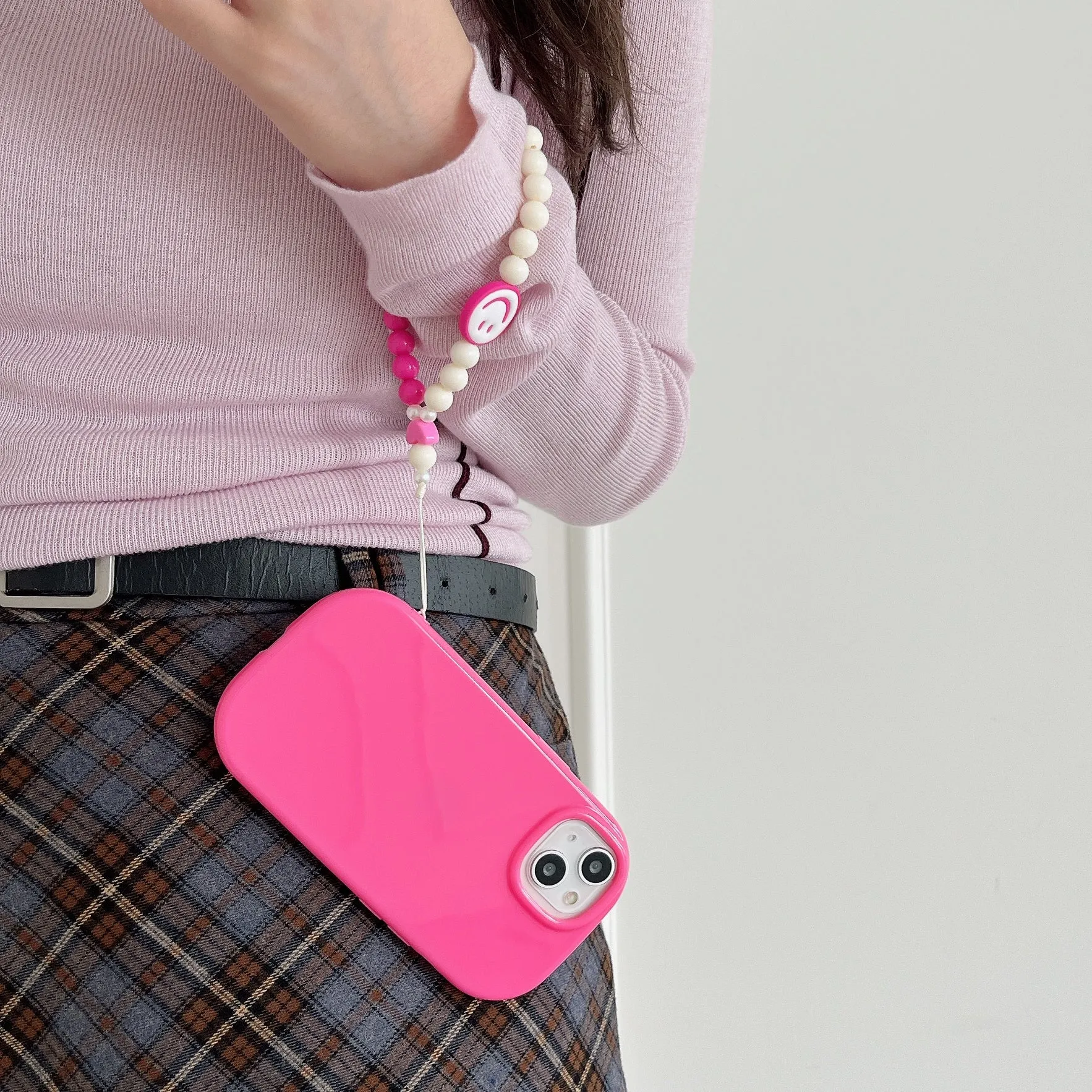 Oval Shape Customised Silicon Case With Beaded Charm for iPhone ( Pink )