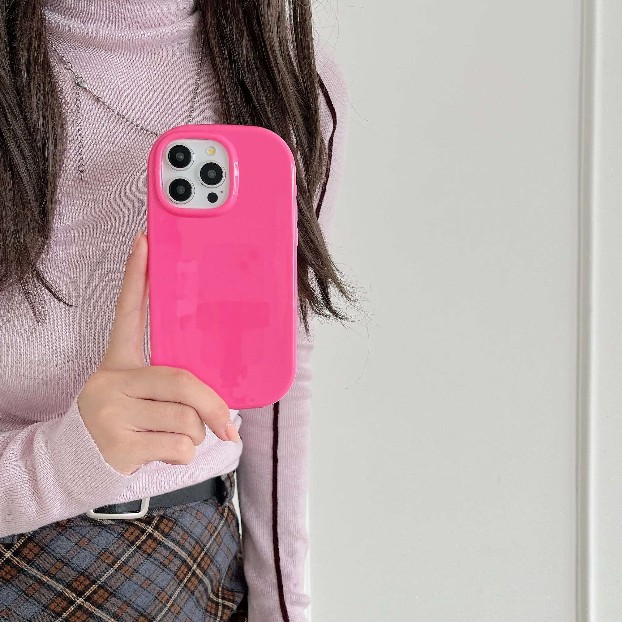 Oval Shape Customised Silicon Case With Beaded Charm for iPhone ( Pink )