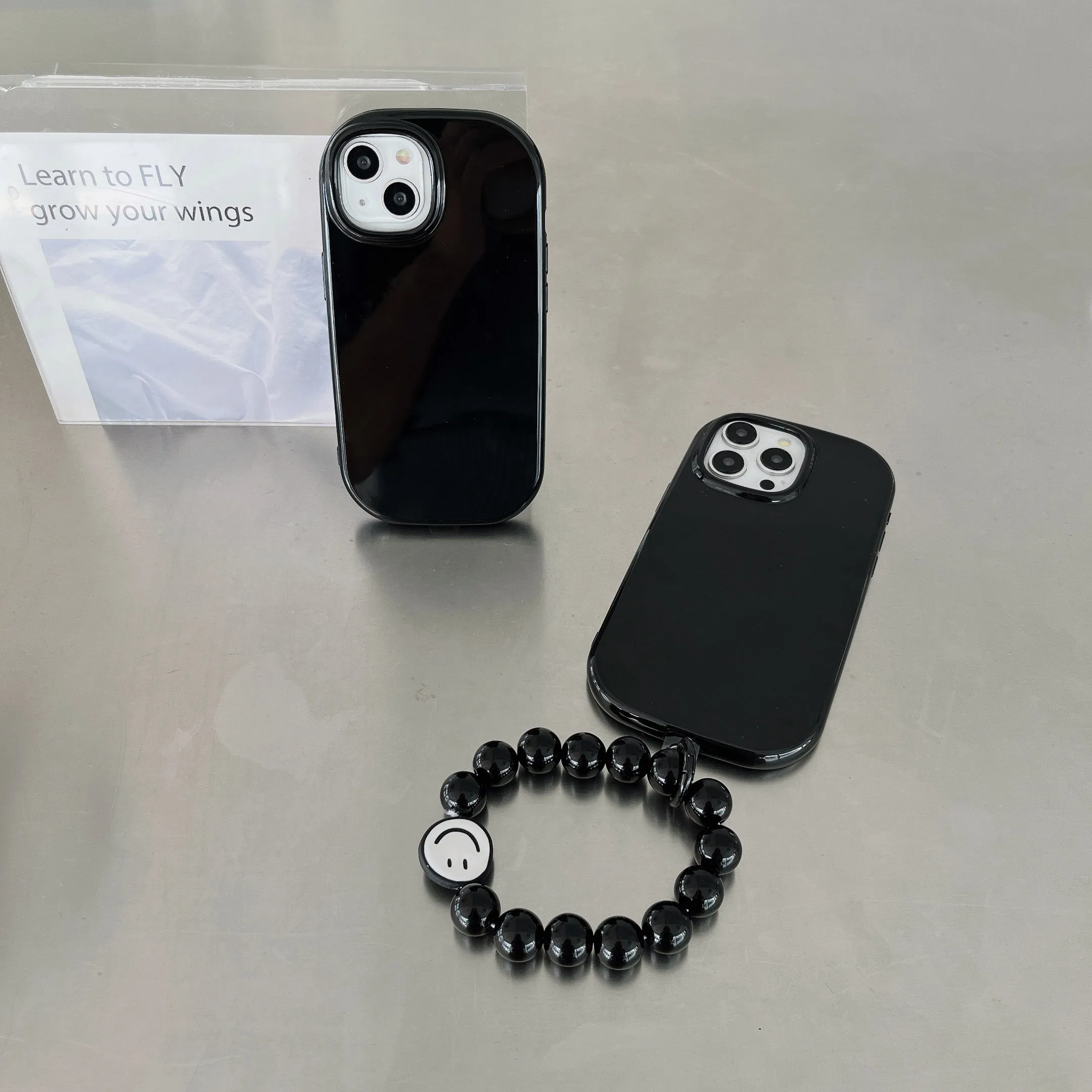 Oval Shape Customised Silicon Case With Hand Bracelet for iPhone ( Black )