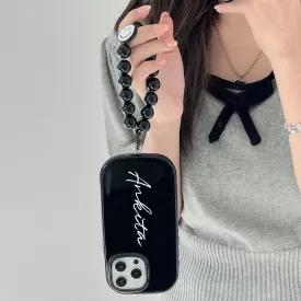 Oval Shape Customised Silicon Case With Hand Bracelet for iPhone ( Black )