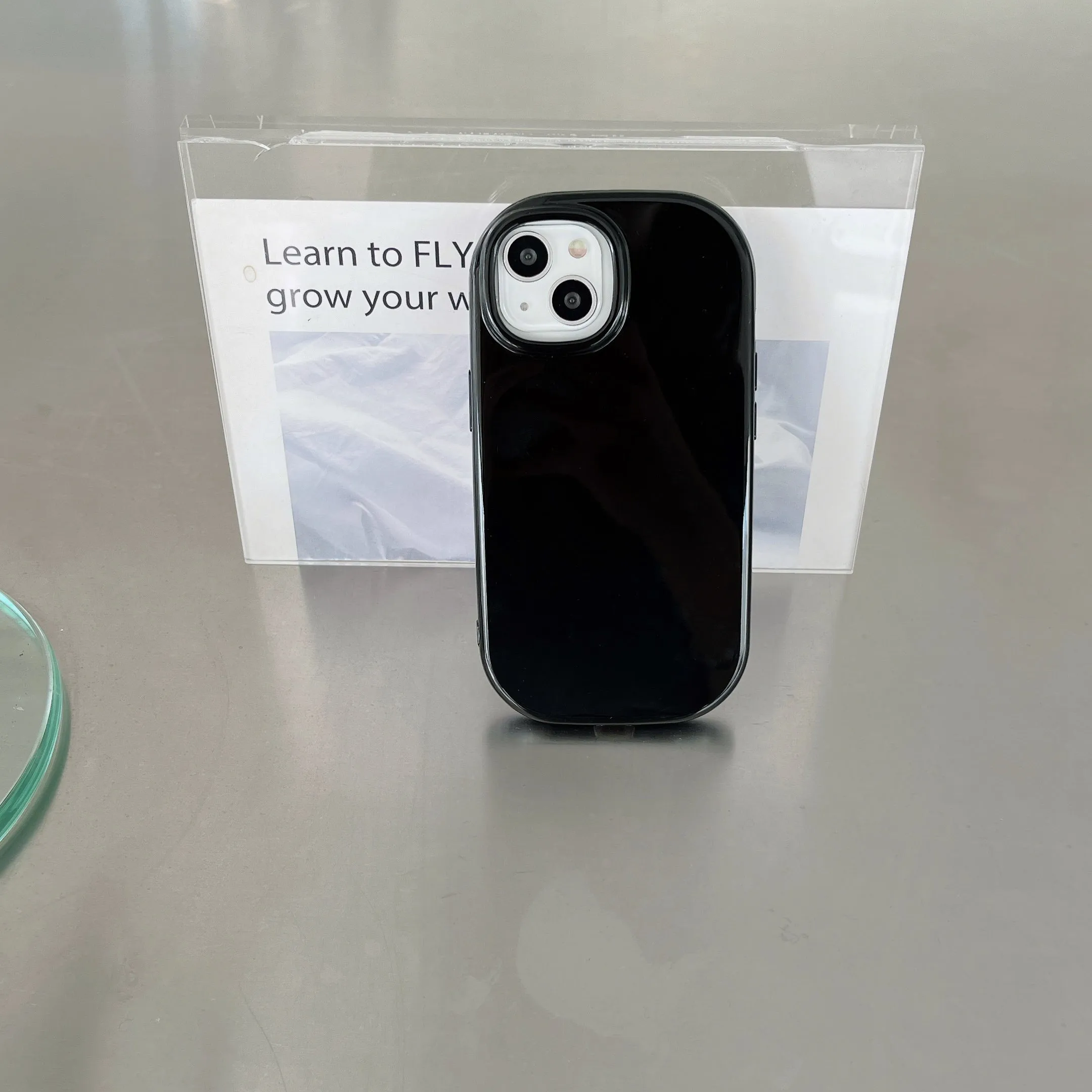 Oval Shape Customised Silicon Case With Hand Bracelet for iPhone ( Black )