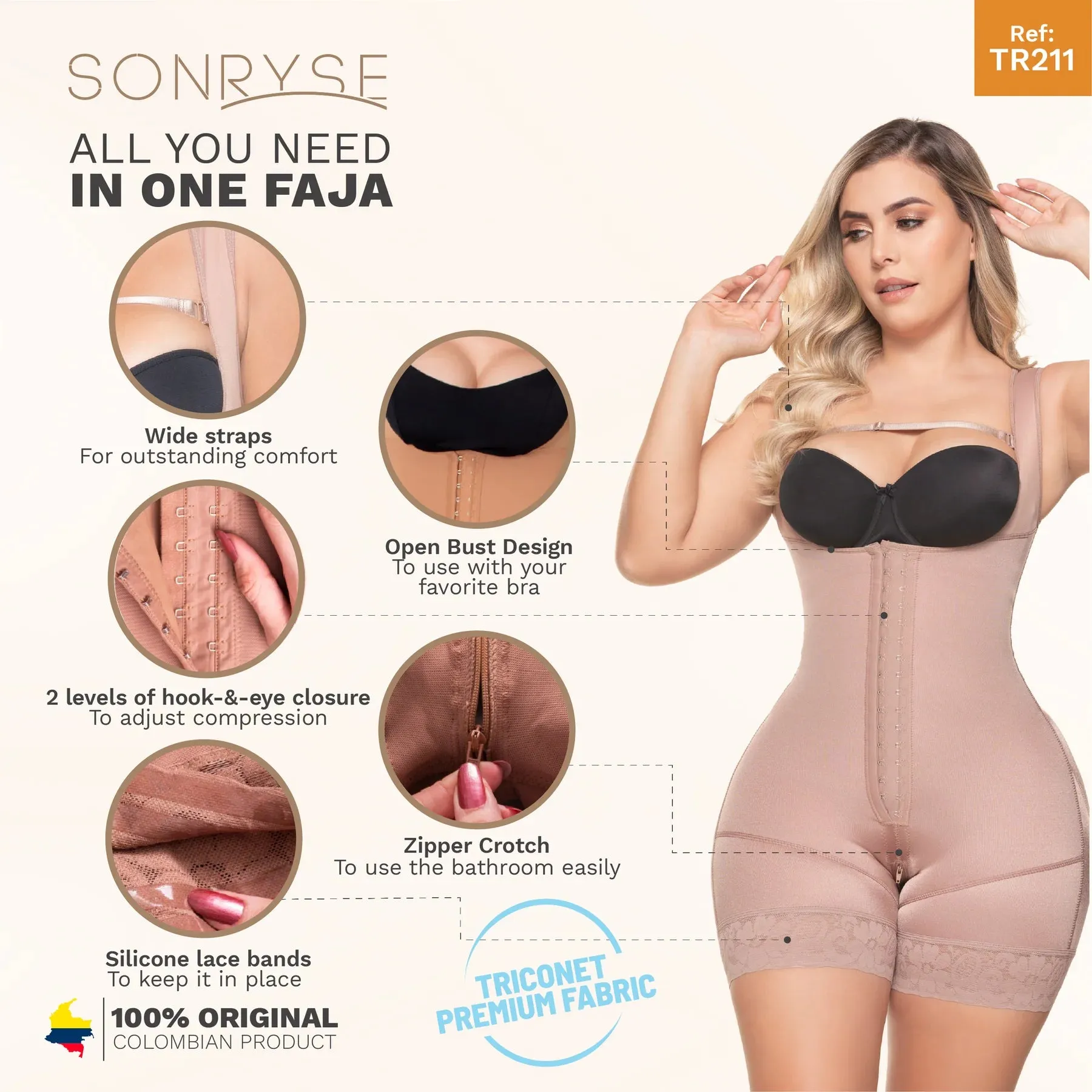 Postpartum Natural-birth Wide Straps, Open Bust, Medium Compression Sonryse TR211