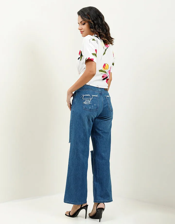 Printed Cross Over Crop Top
