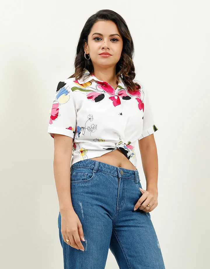 Printed Cross Over Crop Top