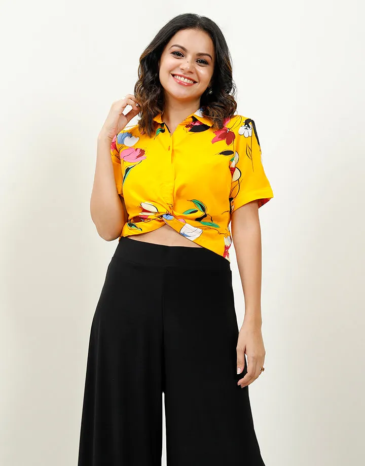 Printed Cross Over Crop Top