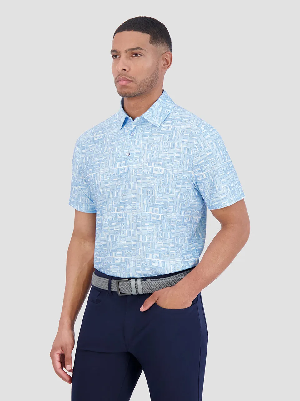 Radio Stack Tech Jersey Sports Fit Polo - Light Blue
