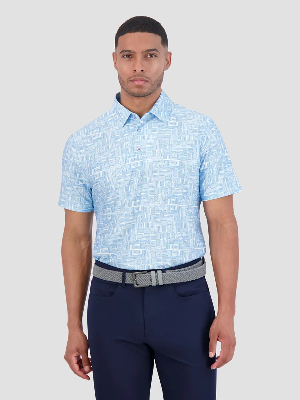 Radio Stack Tech Jersey Sports Fit Polo - Light Blue