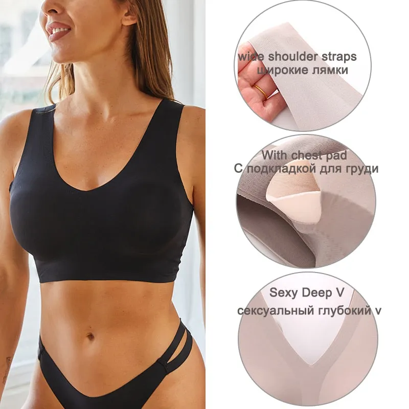 Seamless Sports Bras Plunge Bra Top Push Up Brassiere Deep V Pad Underwear Bralette Lingerie