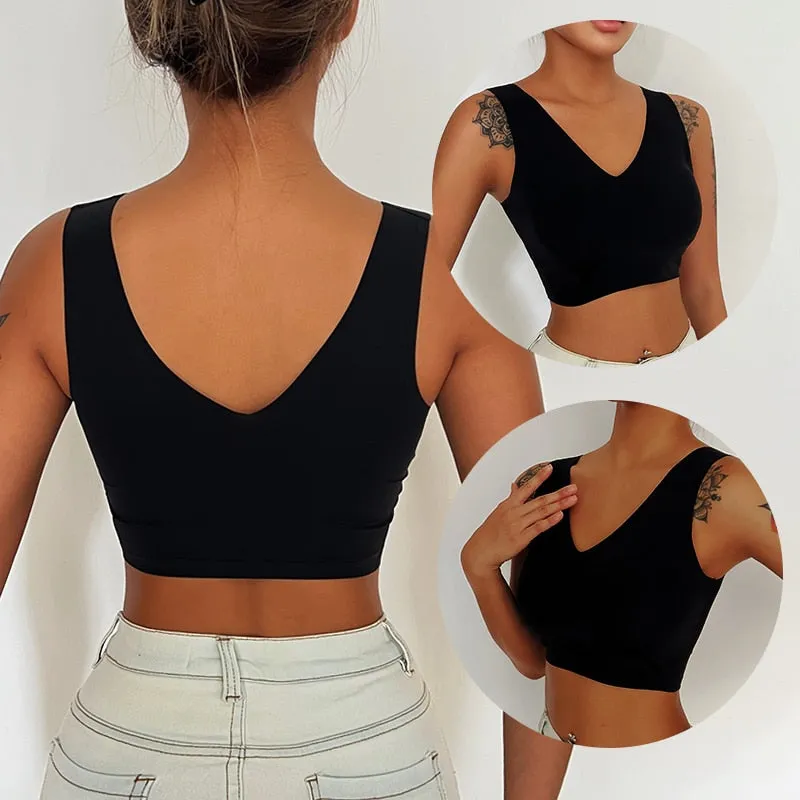 Seamless Sports Bras Plunge Bra Top Push Up Brassiere Deep V Pad Underwear Bralette Lingerie