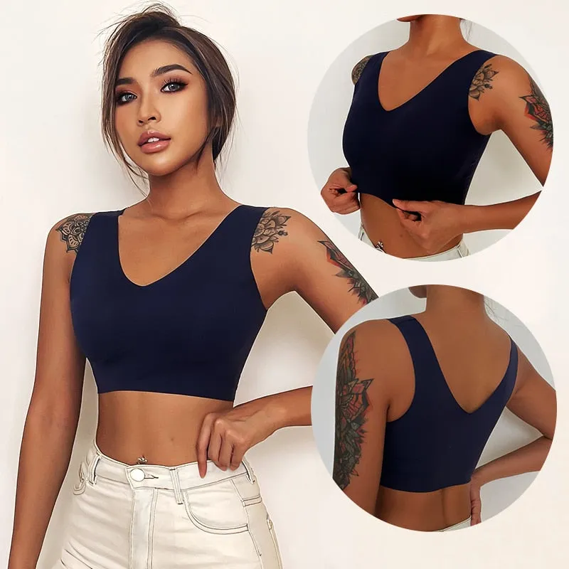 Seamless Sports Bras Plunge Bra Top Push Up Brassiere Deep V Pad Underwear Bralette Lingerie