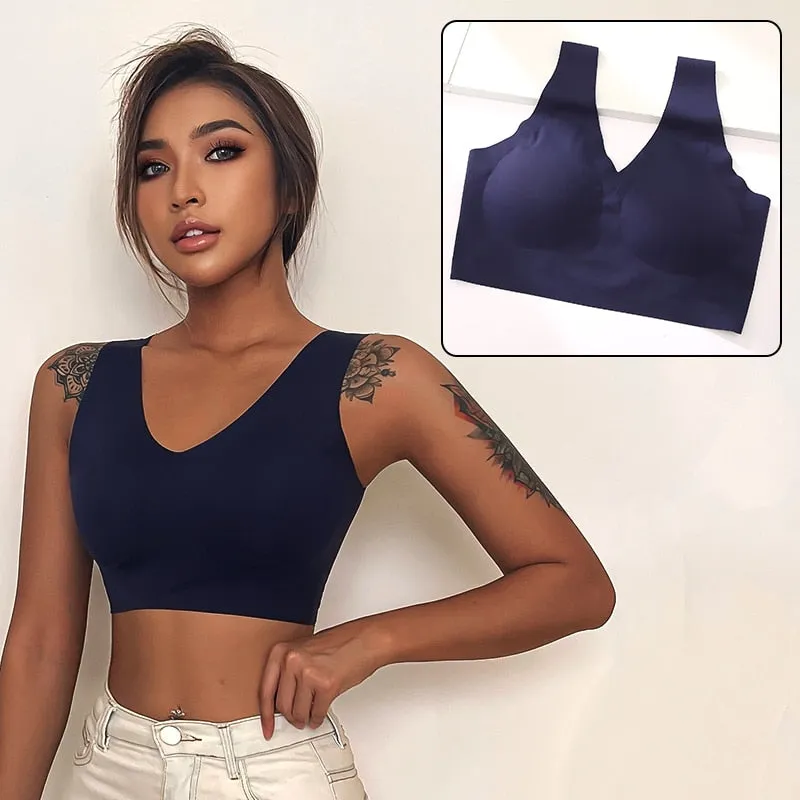 Seamless Sports Bras Plunge Bra Top Push Up Brassiere Deep V Pad Underwear Bralette Lingerie