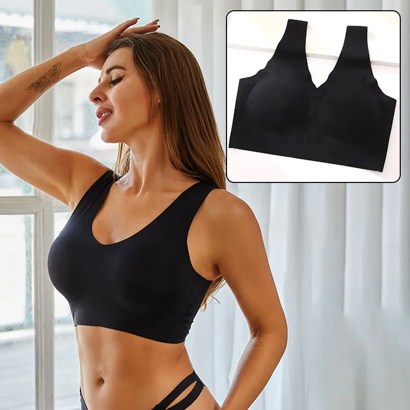 Seamless Sports Bras Plunge Bra Top Push Up Brassiere Deep V Pad Underwear Bralette Lingerie
