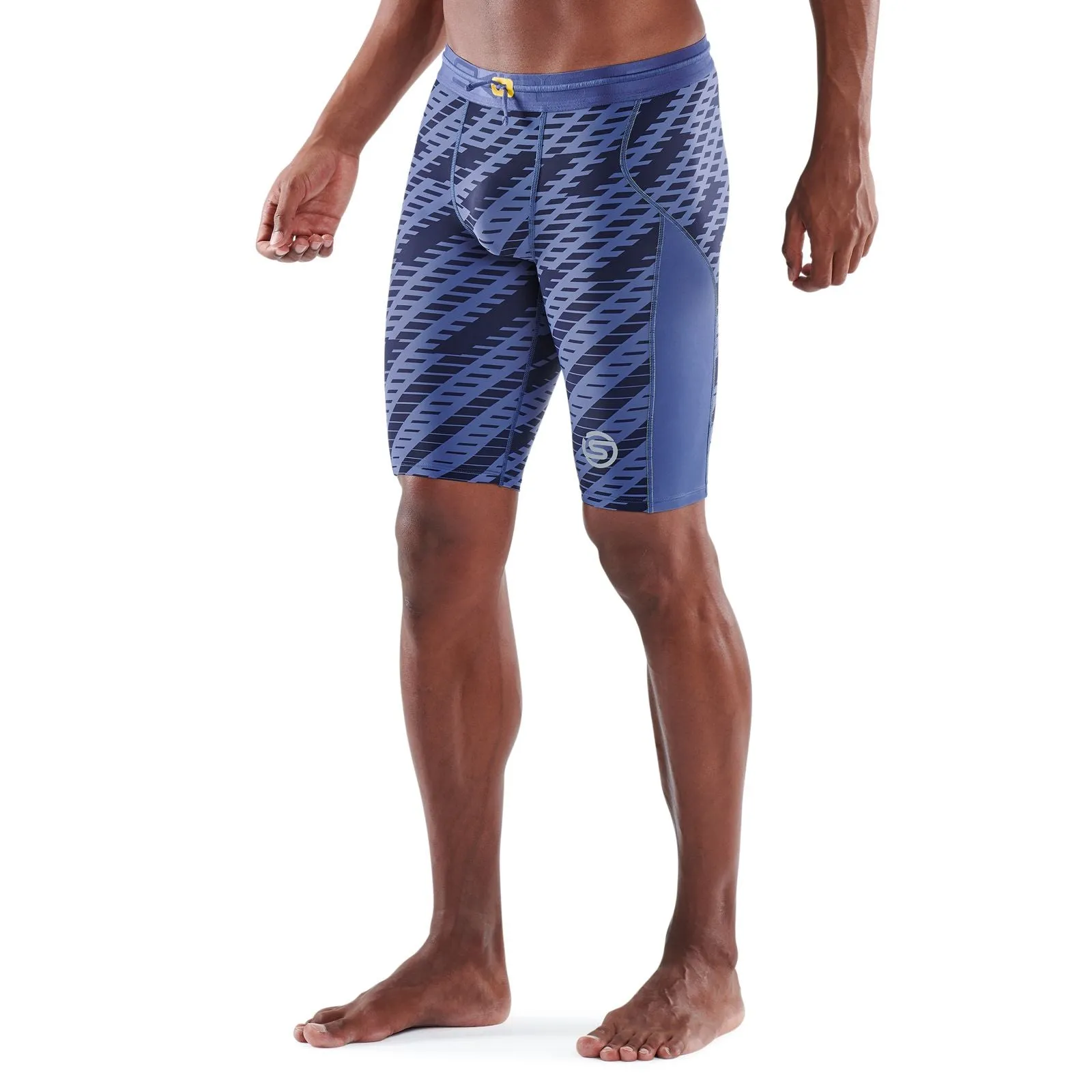 SKINS SERIES-3 MEN'S HALF TIGHTS BLUE GEO PRINT