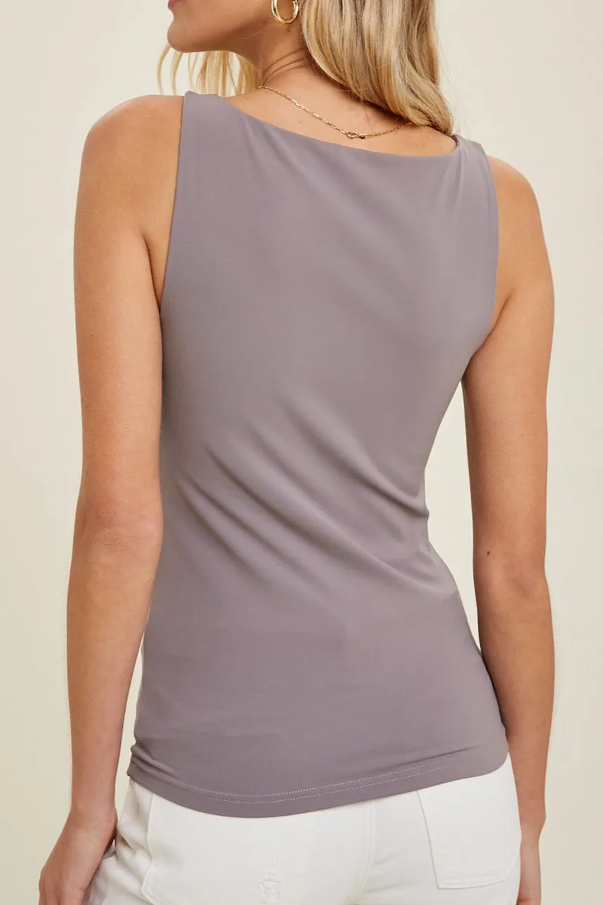 Smoothing Nylon-Spandex Boat Neck Top