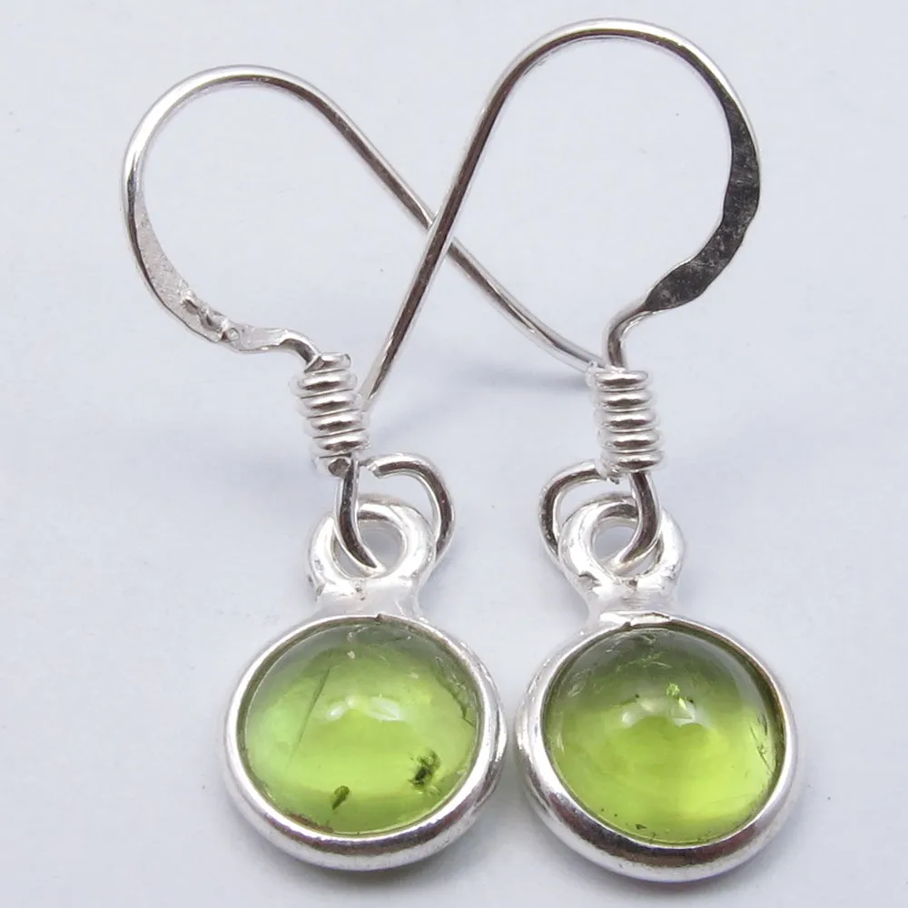 Solid Silver Peridot Round Drop Earrings