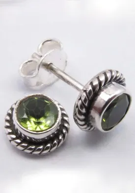 Solid Silver Peridot Round Stud Earrings