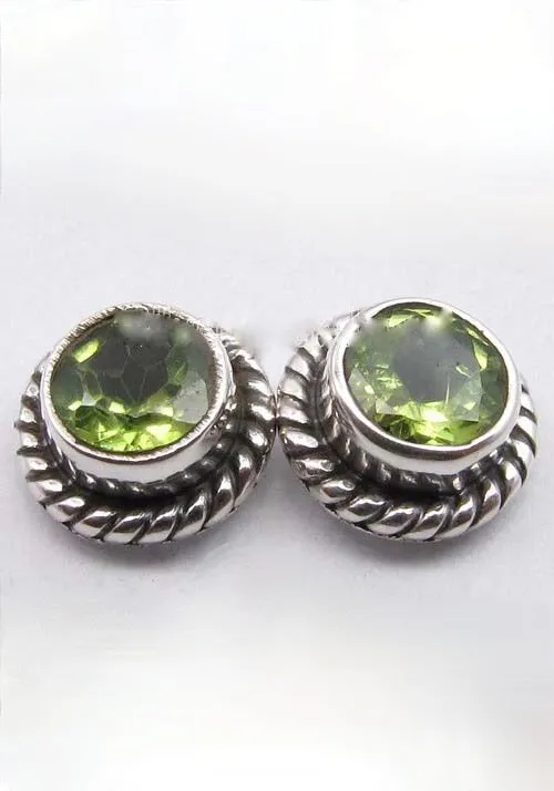 Solid Silver Peridot Round Stud Earrings