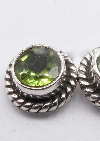 Solid Silver Peridot Round Stud Earrings