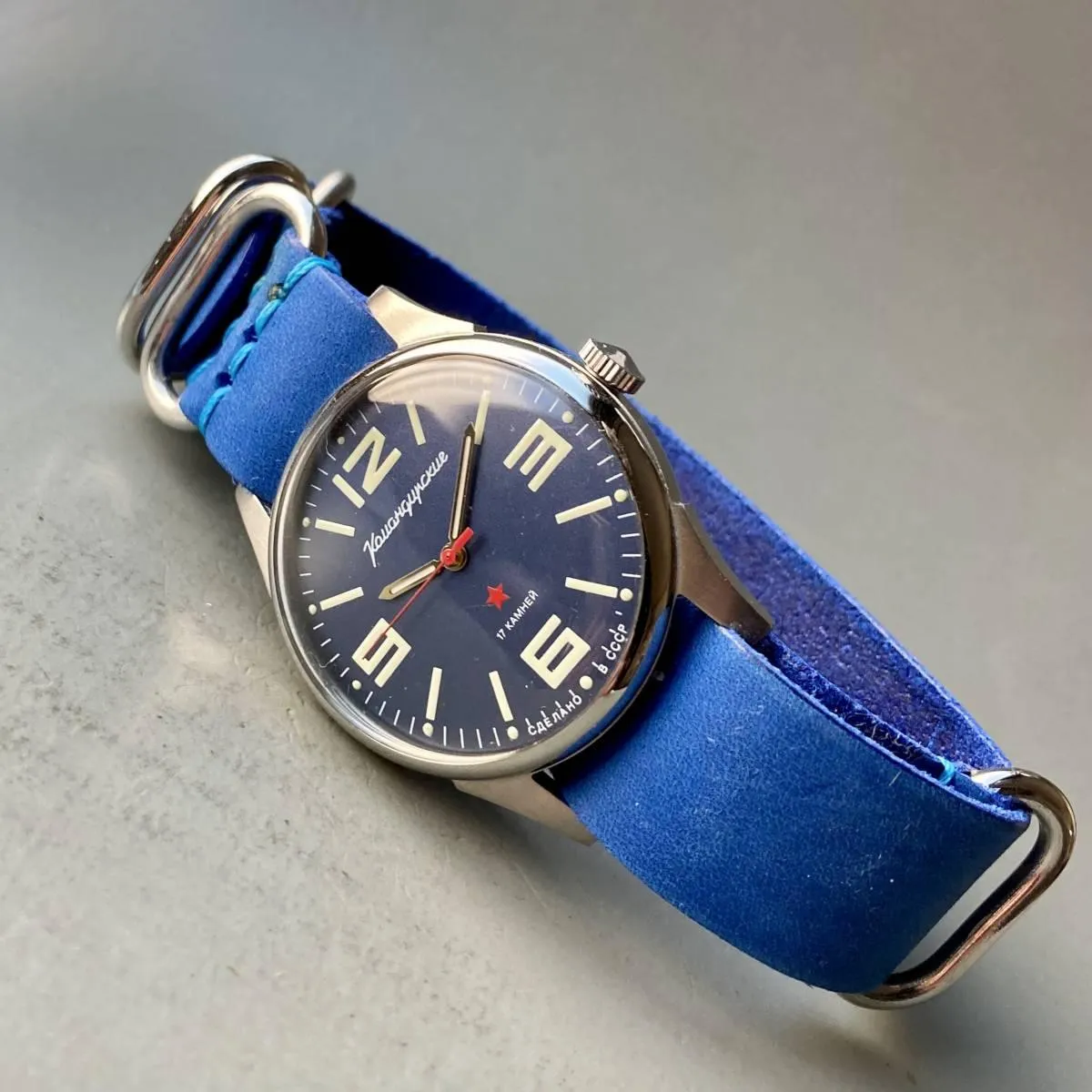 Soviet Wristwatch Manual Men's Blue 36mm Vintage Male