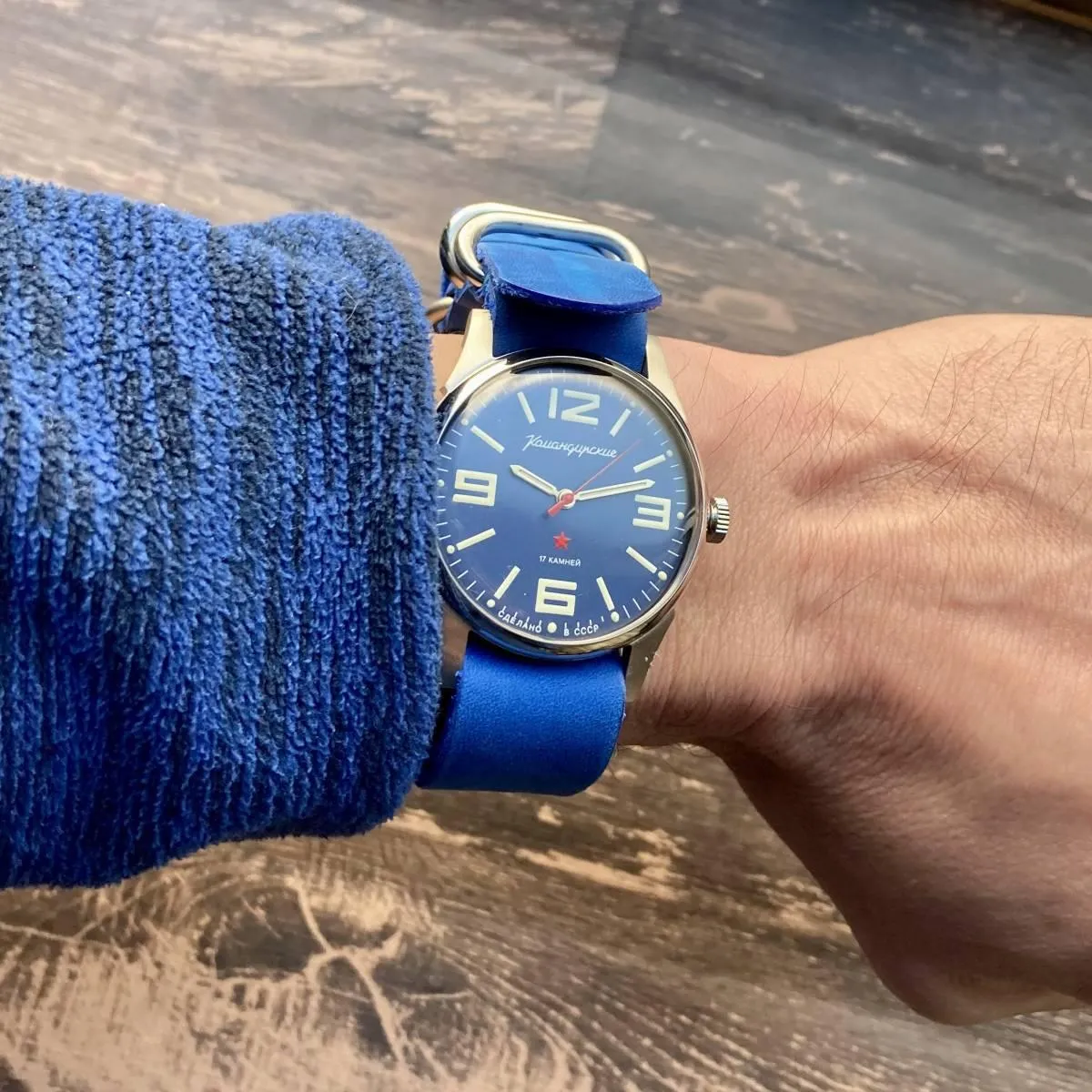 Soviet Wristwatch Manual Men's Blue 36mm Vintage Male