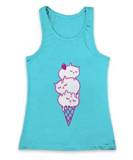 Turquoise Cat Ice Cream Cone Racerback Tank