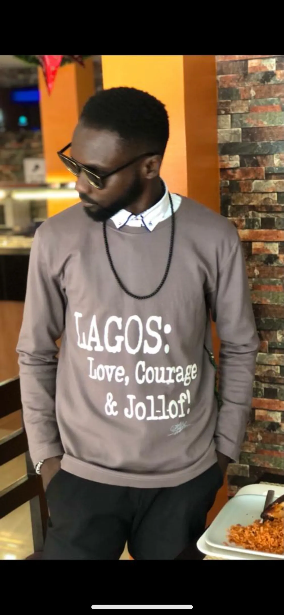 UNISEX : LAGOS; LOVE, COURAGE&JOLLOF  SHIRT, HAND FRAYED DETAIL
