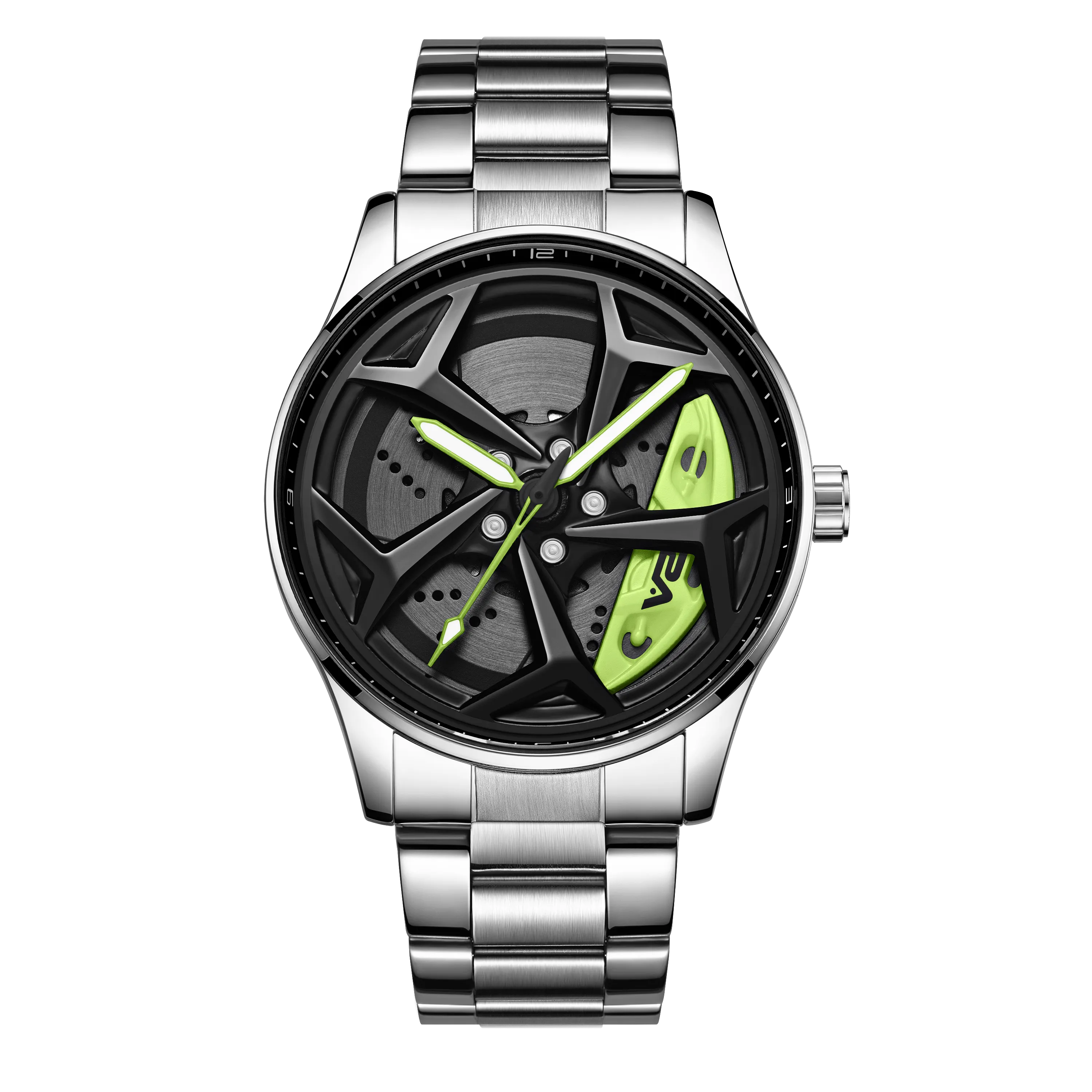 V2A Vortex Series Rolling Wheel Men’s Analog Watch Open Dial Stainless Steel Watch – Car Wheel-Inspired Design, Hollow Out Elegance Casual Watch for Men | Gift for Men