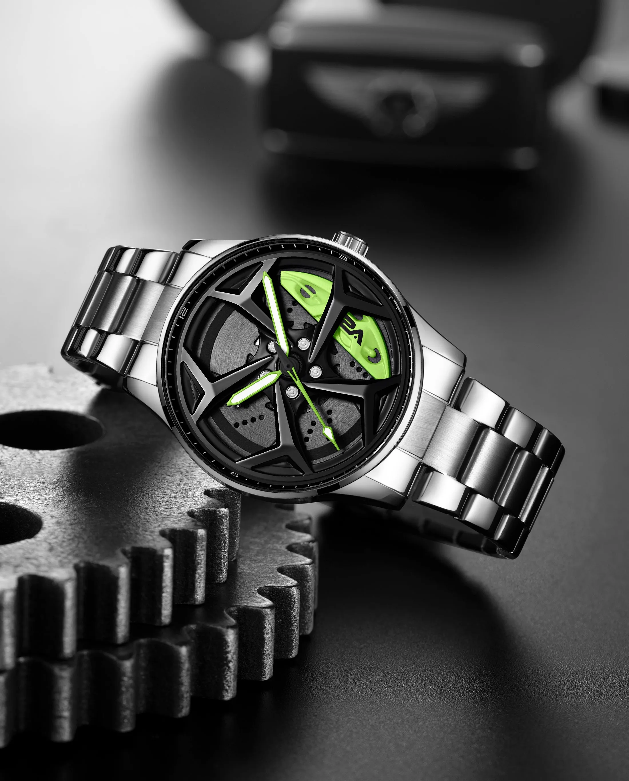V2A Vortex Series Rolling Wheel Men’s Analog Watch Open Dial Stainless Steel Watch – Car Wheel-Inspired Design, Hollow Out Elegance Casual Watch for Men | Gift for Men