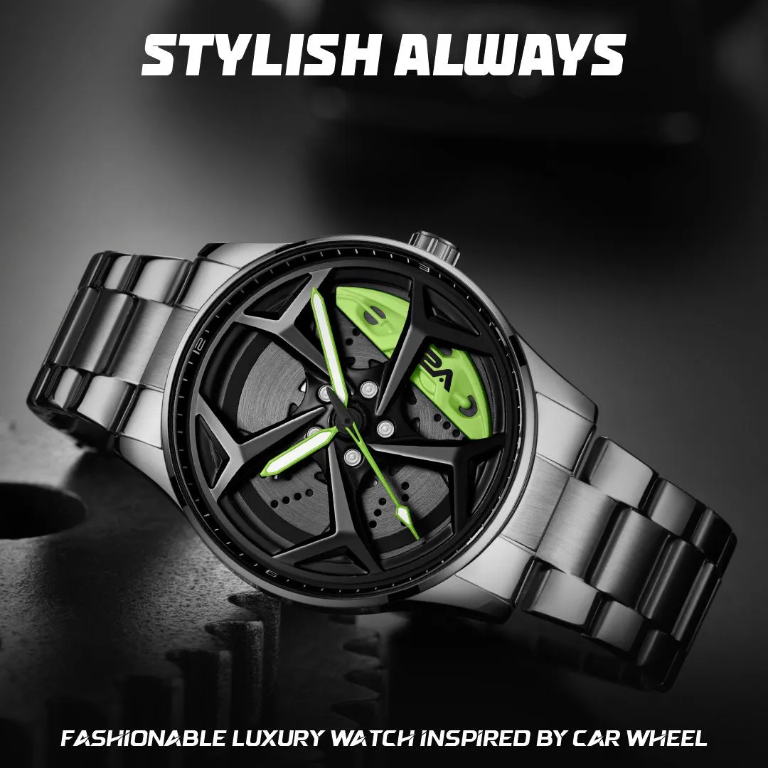 V2A Vortex Series Rolling Wheel Men’s Analog Watch Open Dial Stainless Steel Watch – Car Wheel-Inspired Design, Hollow Out Elegance Casual Watch for Men | Gift for Men