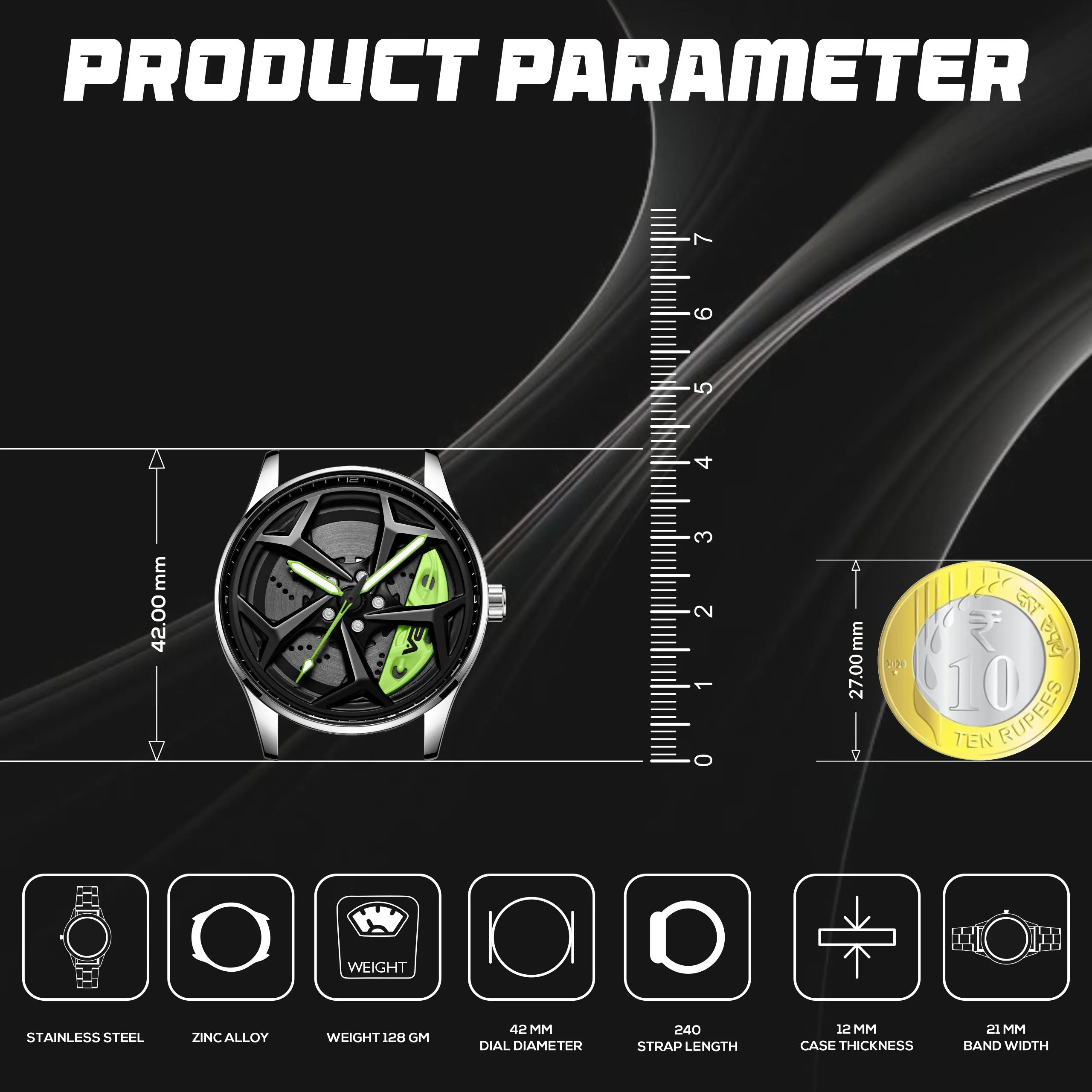 V2A Vortex Series Rolling Wheel Men’s Analog Watch Open Dial Stainless Steel Watch – Car Wheel-Inspired Design, Hollow Out Elegance Casual Watch for Men | Gift for Men