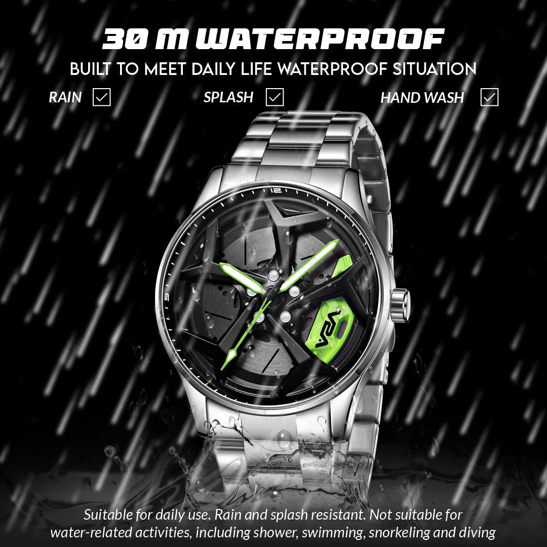 V2A Vortex Series Rolling Wheel Men’s Analog Watch Open Dial Stainless Steel Watch – Car Wheel-Inspired Design, Hollow Out Elegance Casual Watch for Men | Gift for Men